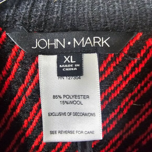 John Mark Red Buffalo Plaid Wool Cape Poncho XL Zipper Pockets Preppy Christmas - Picture 6 of 8